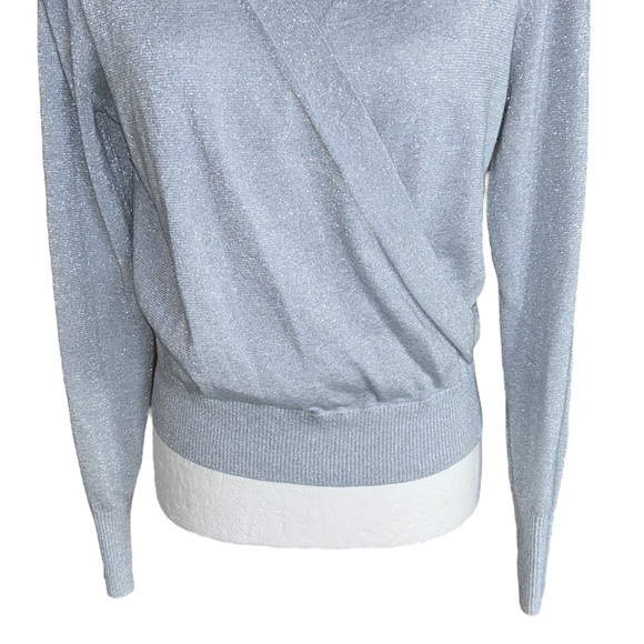 J. Crew Lurex Shimmer Metallic Baby Blue Knit Surplice Wrap Sweater Top - S - Picture 6 of 14